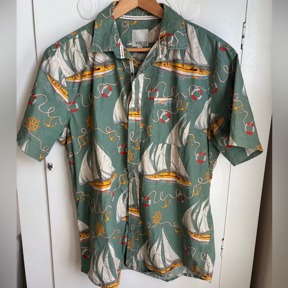 Visitor Green Nautical Print Hawaiian Shirt